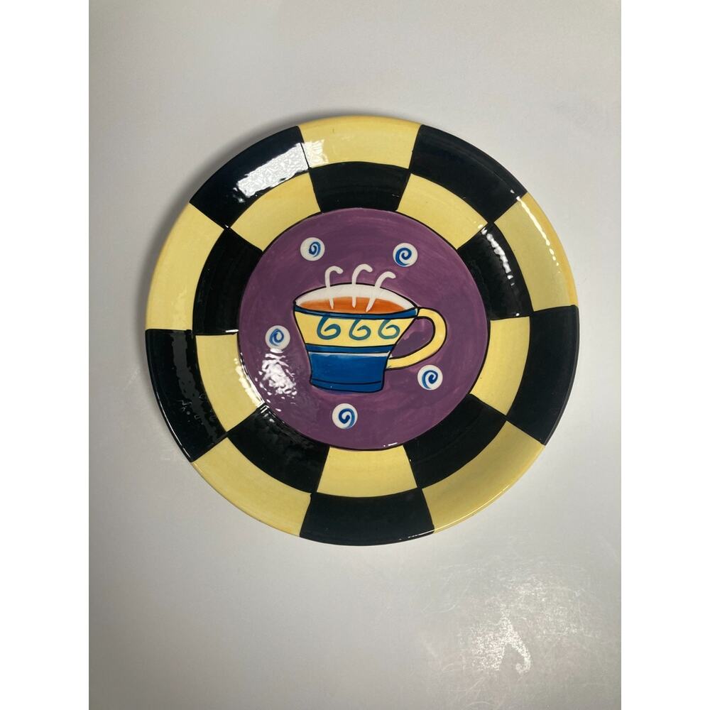 Cardinal Hand Painted Plate Jazz series black yellow purple image of hot cup